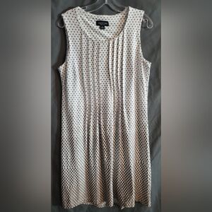 Perceptions Cream and Brown Polka Dot Pintuck Med Knee Length Dress